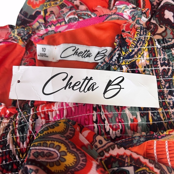 Chetta B Paisley Shift Dress Flowy Colorful Sleeveless Keyhole Shirred Smocked - Picture 13 of 16